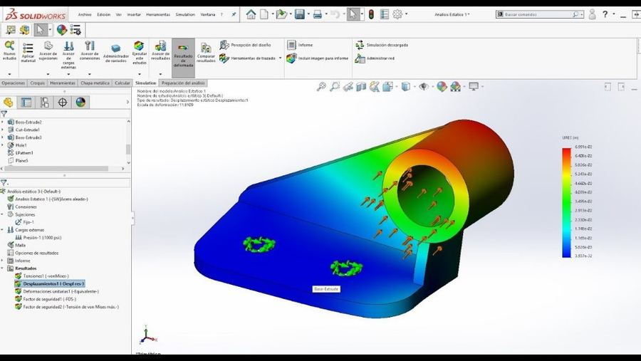 Simulación por elementos finitos de un componente mecánico en SolidWorks